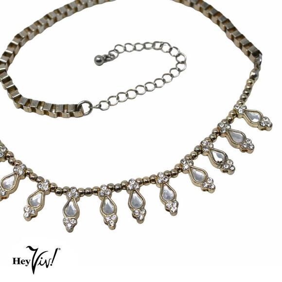 Vintage Elegant Box Chain Necklace with Teardrop Rhinestones 25" long - Hey Viv - Picture 2 of 7